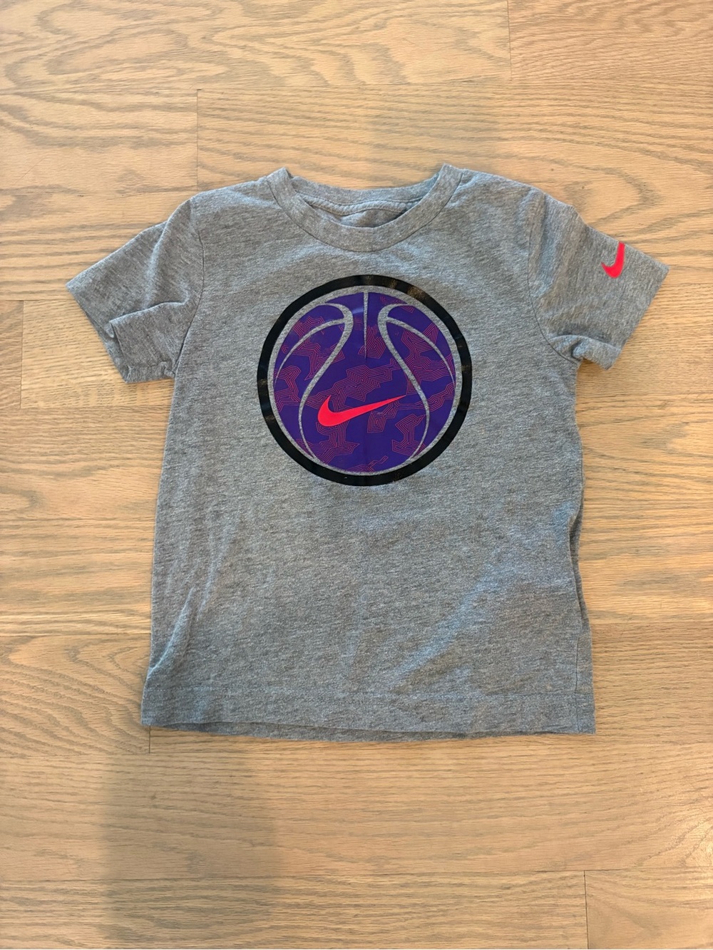 Nike Grey Short-Sleeve Tee with Purple Basketball and Pink Swoosh
